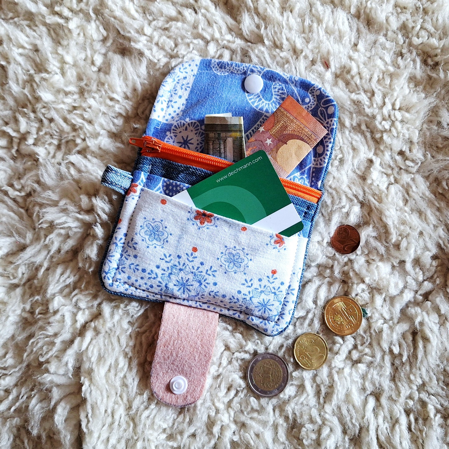 Re.loved Mini Geldbörse - Blaue Muster